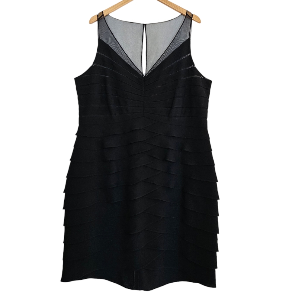 Eliza J Black Dress Plus Size 22 Illusion Top Tiered Ruffle Layers Elegant Event